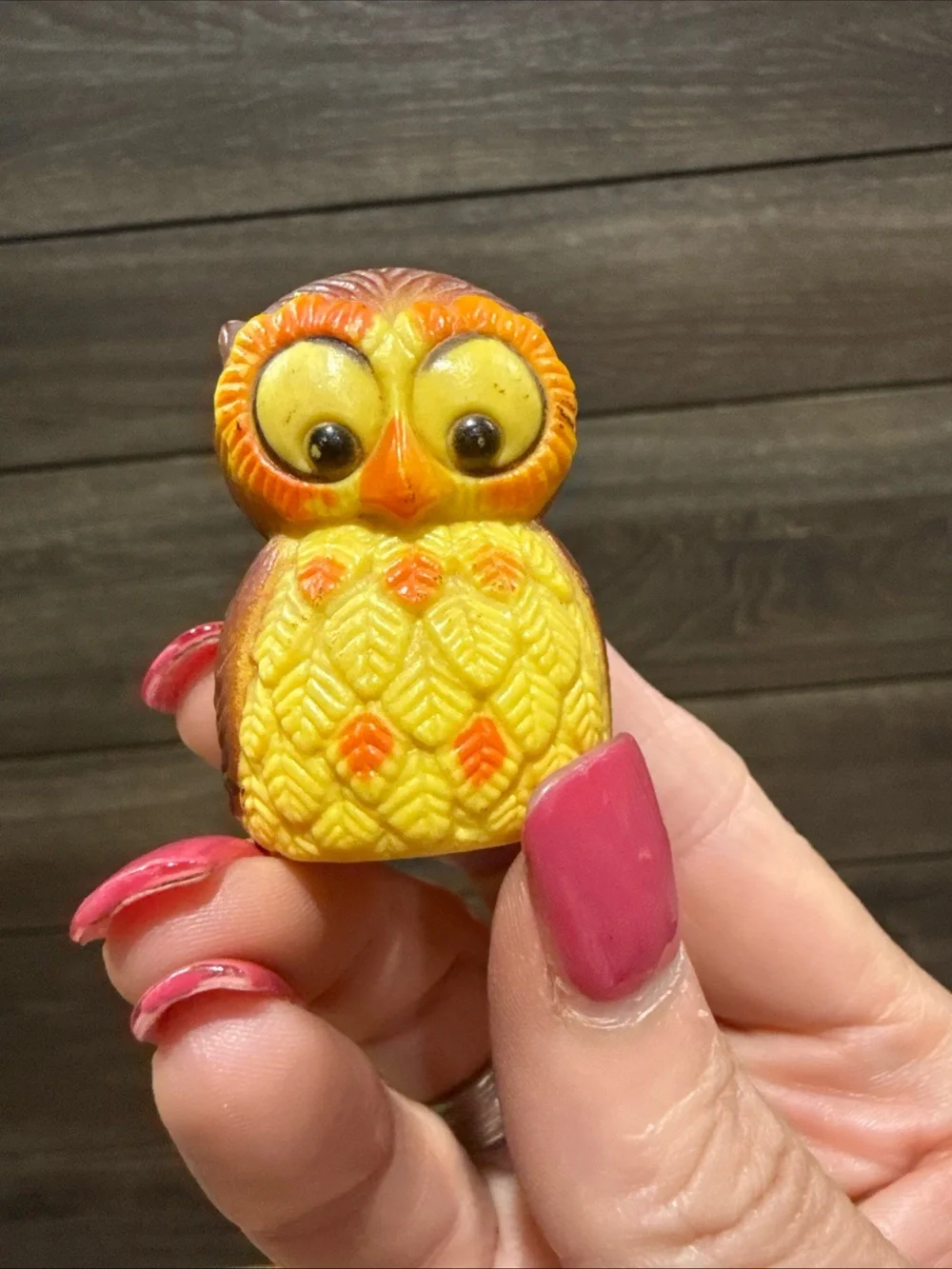 Yellow and Brown Owl Figurine Trio - 'Nobody's Perfect' salt and pepper shakers
